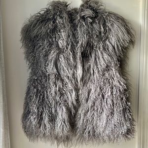 Vintage Grey Sheepskin Shearling Vest, S